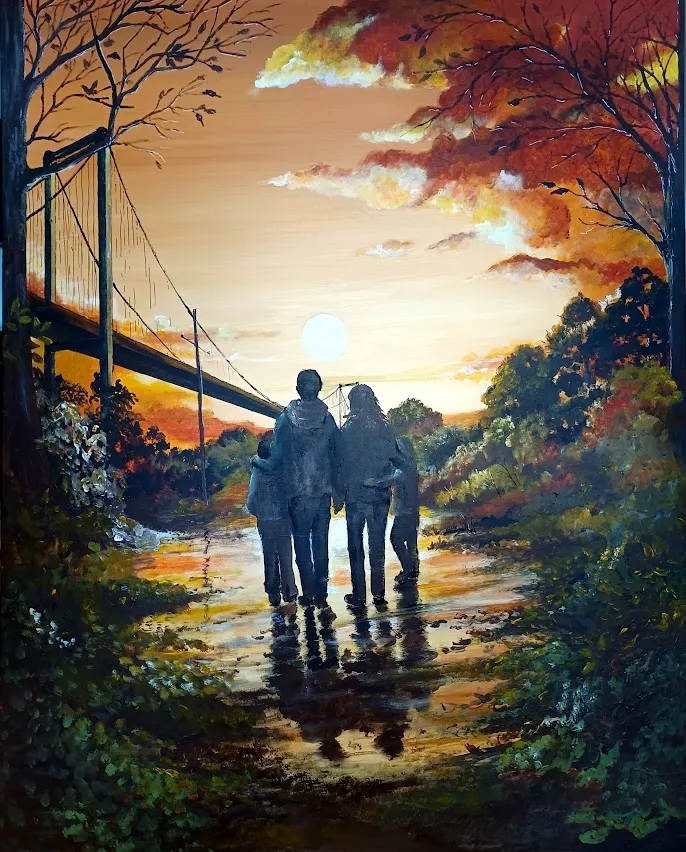 "Samhørighed" imellem naturen mennesket, familier og ham der har skabt det hele 80 x 100 cm. Pris 5000,- kr.