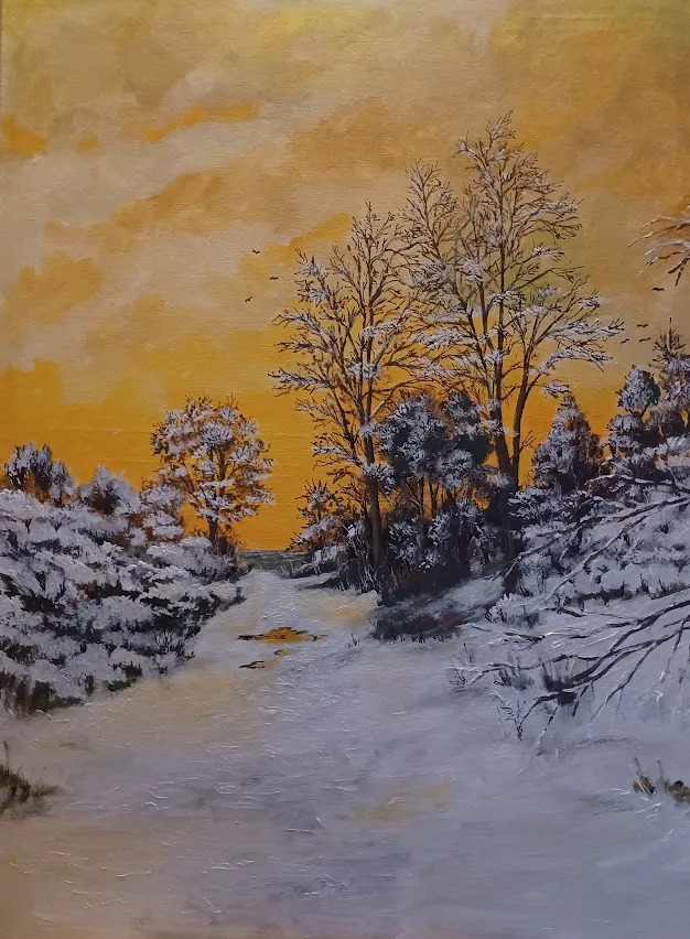 Solnedgang ved Galløkken strand Rønne 60 x 80 cm. Pris 4800,-